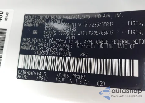 2025 Toyota Sienna Le z USA, uszkodzony, nr VIN 5TDKSKFC9SS199078